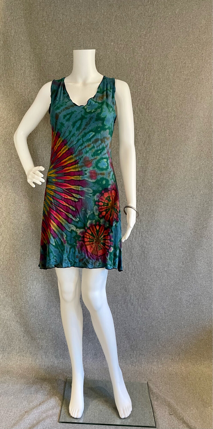 Tie-Dyed Sleeveless Mini Dress with Braided Back
