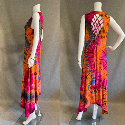 Tie- Dyed Sleeveless Maxi Dress with Woven Back