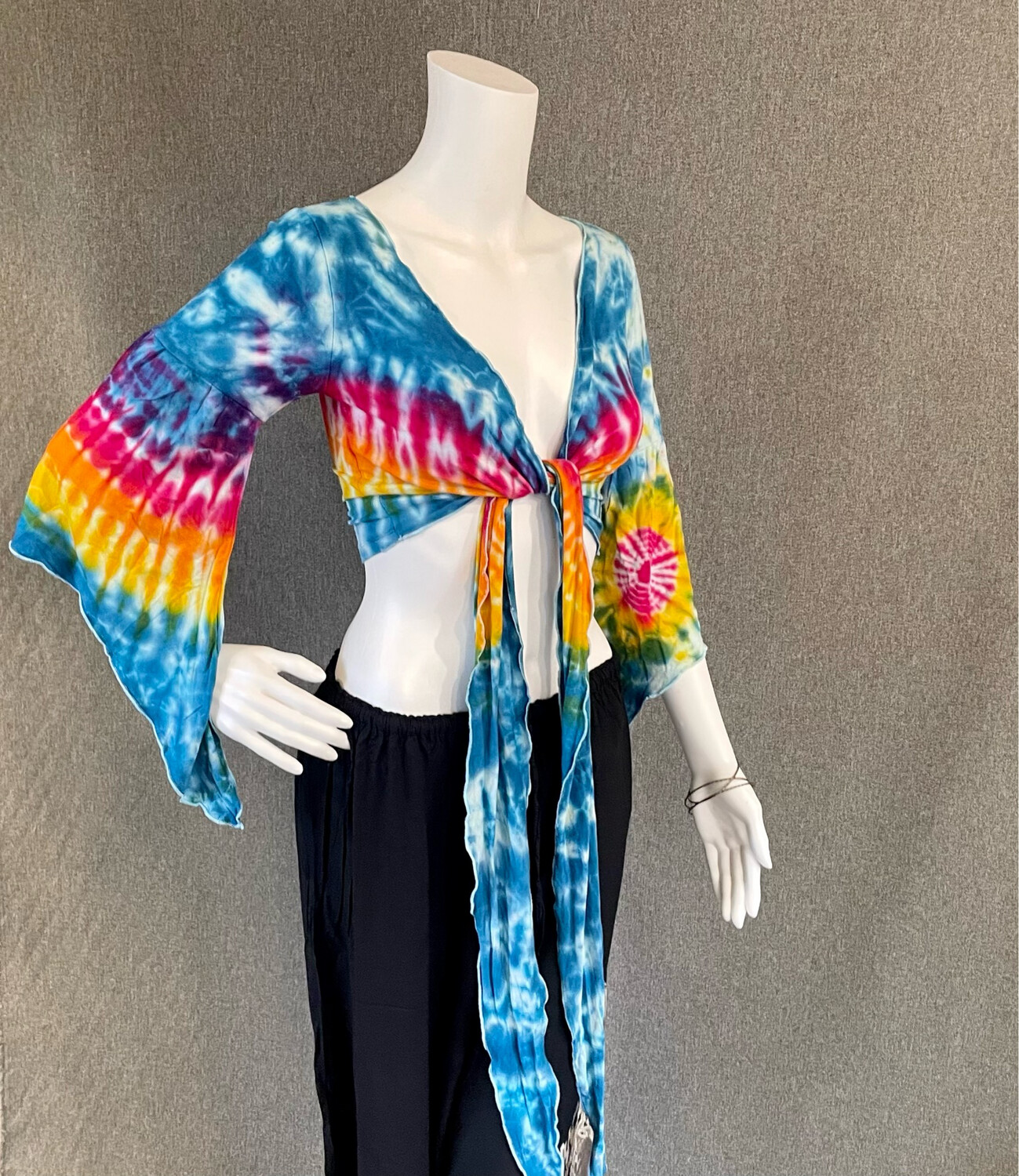 Tie-Dyed Cropped Cardigan with Front Tie