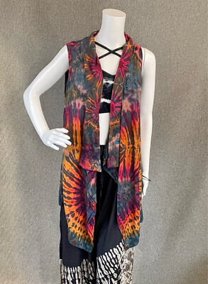 Tie-Dyed Short Vest with Pockets