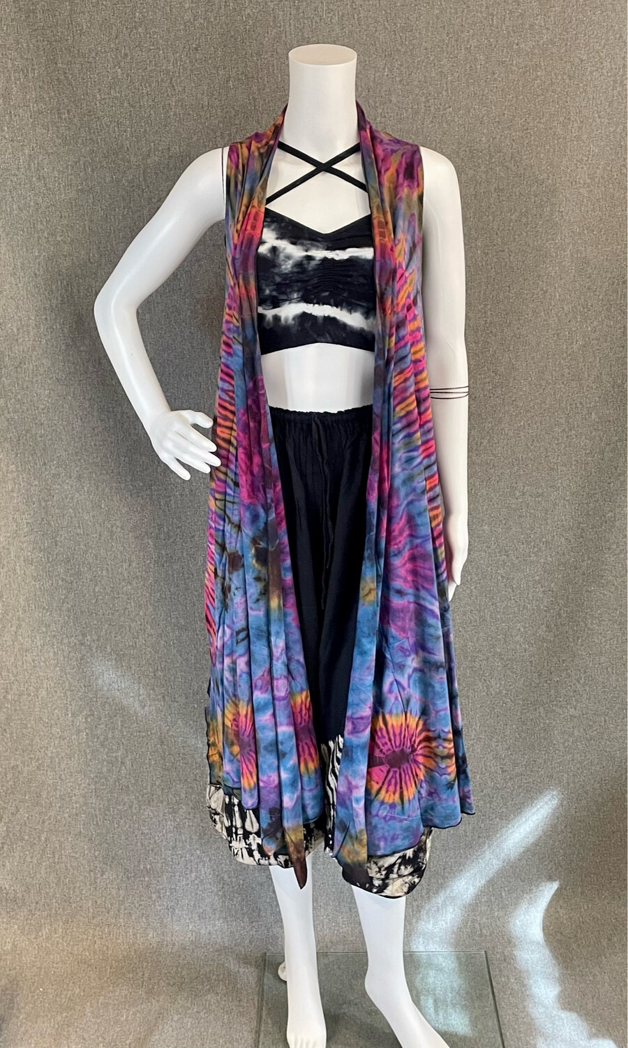 Tie-Dyed Long Vest With Pockets