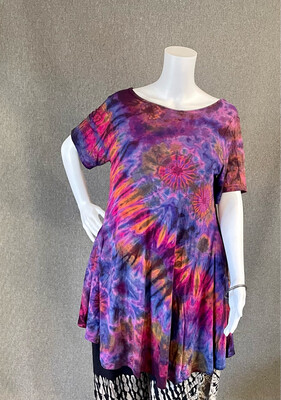 Tie-Dyed Short Sleeve Blouse with Woven Back, XL
