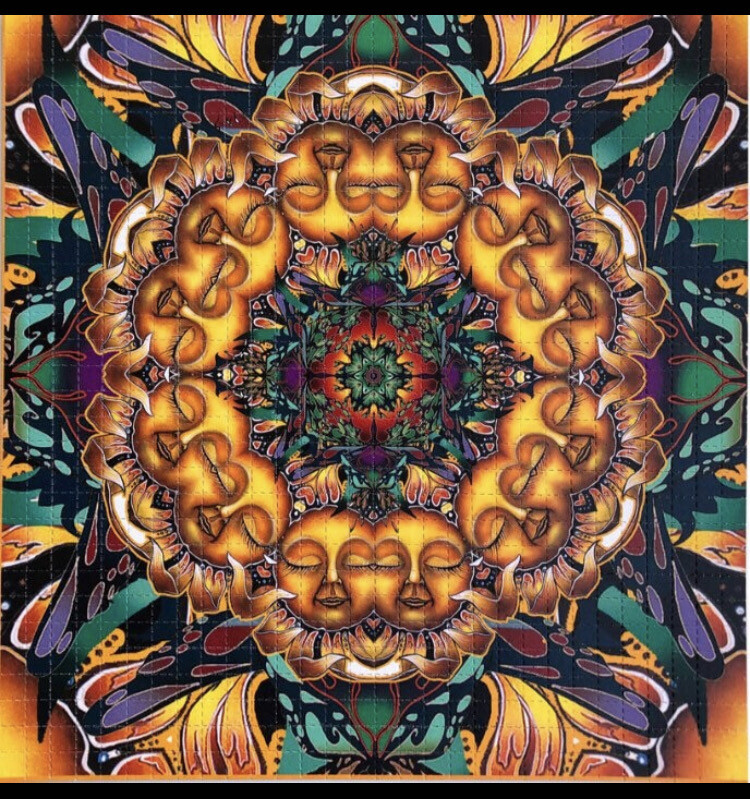 Blotter Art “Sleeping Sunflowers” signed by Grateful Dead artist Mike DuBois. LSD, 1960s, Psychedelic Hippie Culture, Art, Tree of Life, Trippy