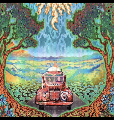 Blotter Art “Psychedelic Further Prankster Bus with Leary and Kesey” signed by Grateful Dead artist Mike DuBois. LSD, 1960s, Psychedelic Hippie Culture, Pranksters