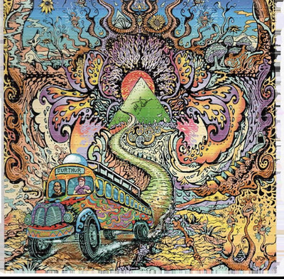 Blotter Art “Timothy Leary and Ken Kesey Bus” signed by Grateful Dead artist Mike DuBois. LSD, 1960s, Psychedelic Hippie Culture, Pranksters