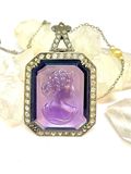 Rare Antique/Vintage Amethyst Cameo with Diamonds and Pearls, Sterling Silver One Of A Kind