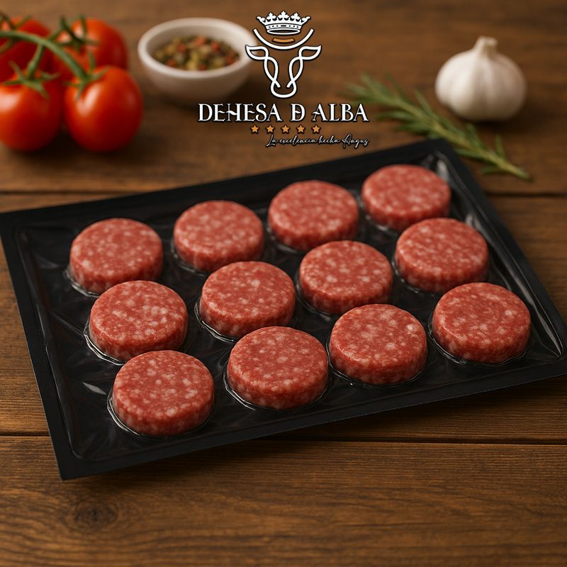 Pack de 12 mini hamburguesas (600 g) de carne 100% Angus premium, sin aditivos ni conservantes. Solo en Salamanca capital.