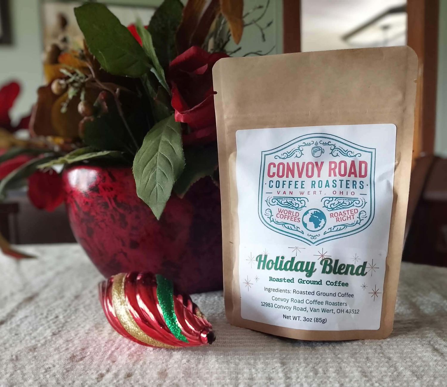 3oz Bag of Convoy Road Coffee 2026 Holiday Blend a vanilla medium roast coffee