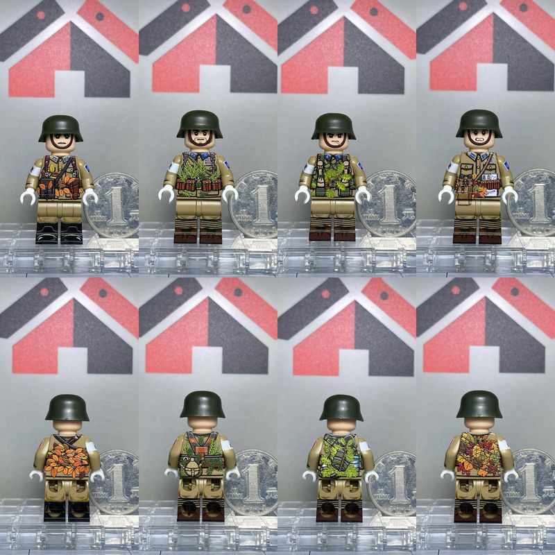 eastbrick custom minifig one set of 4 figs 树叶伪装教导队炮兵 uv printed on lego parts
