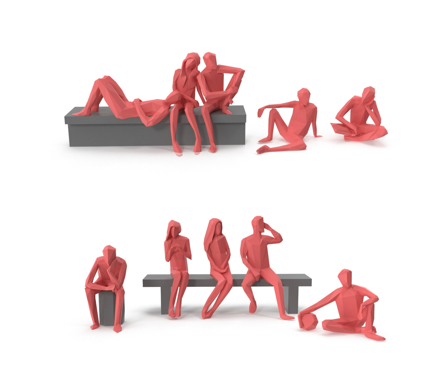 Low Poly Posed People Pack 05 - Sit