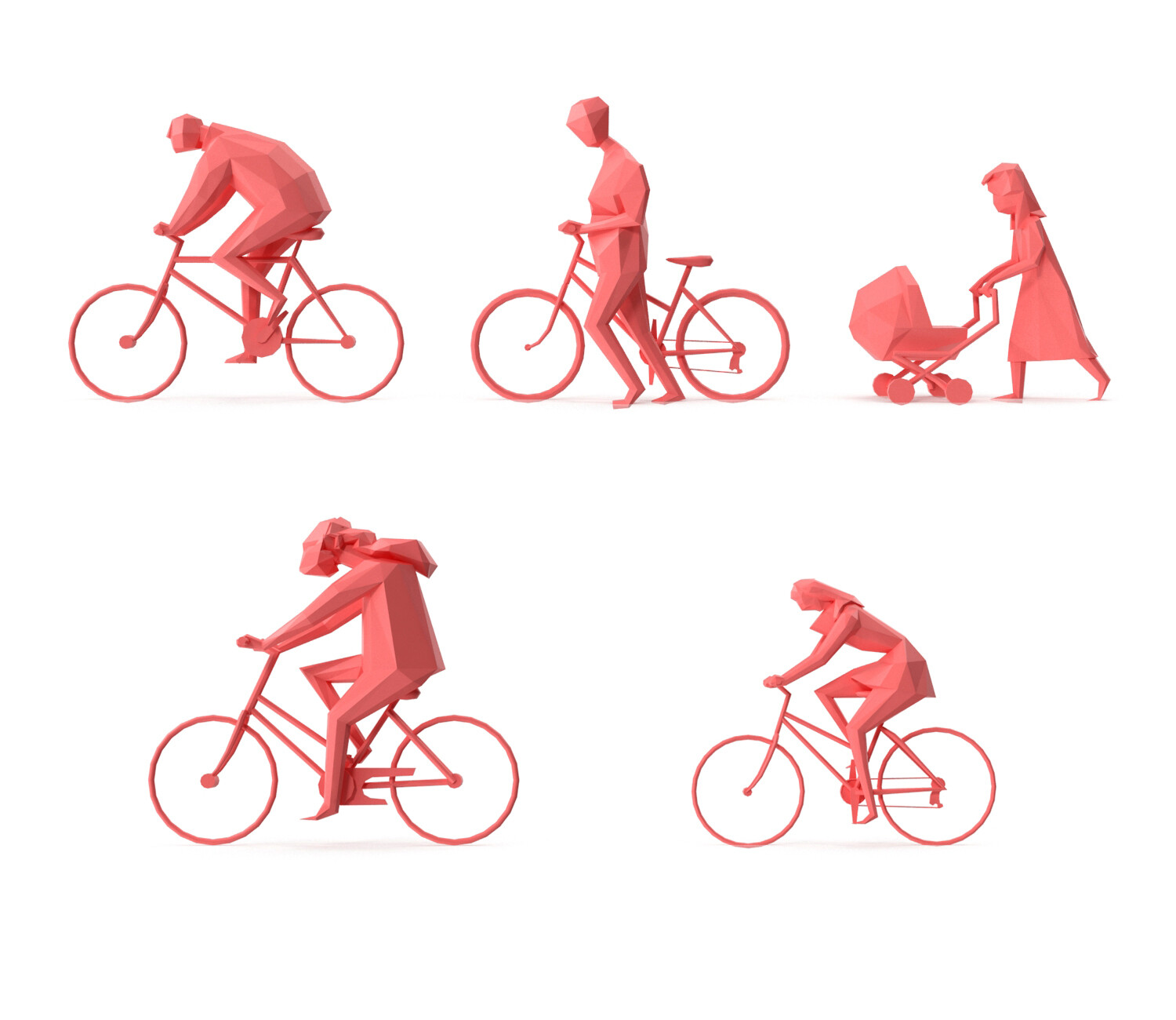 Low Poly Posed People Pack 07- Bicycle