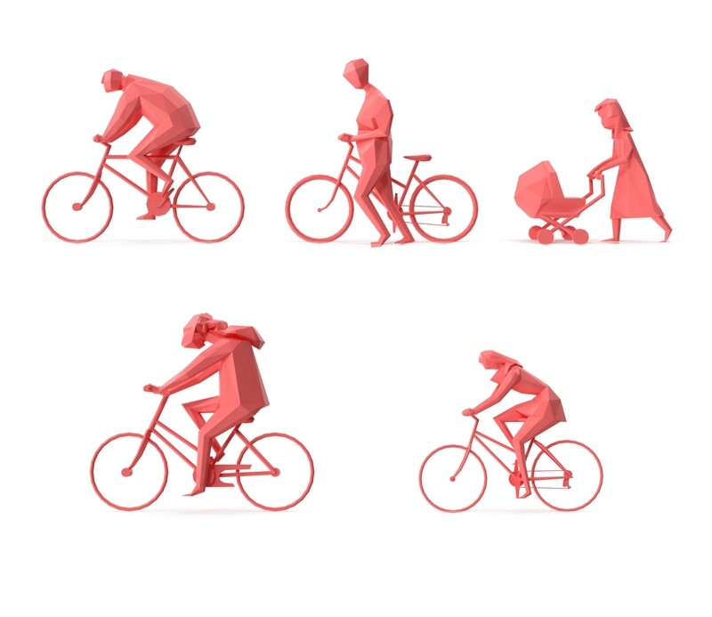 Low Poly Posed People Pack 07- Bicycle