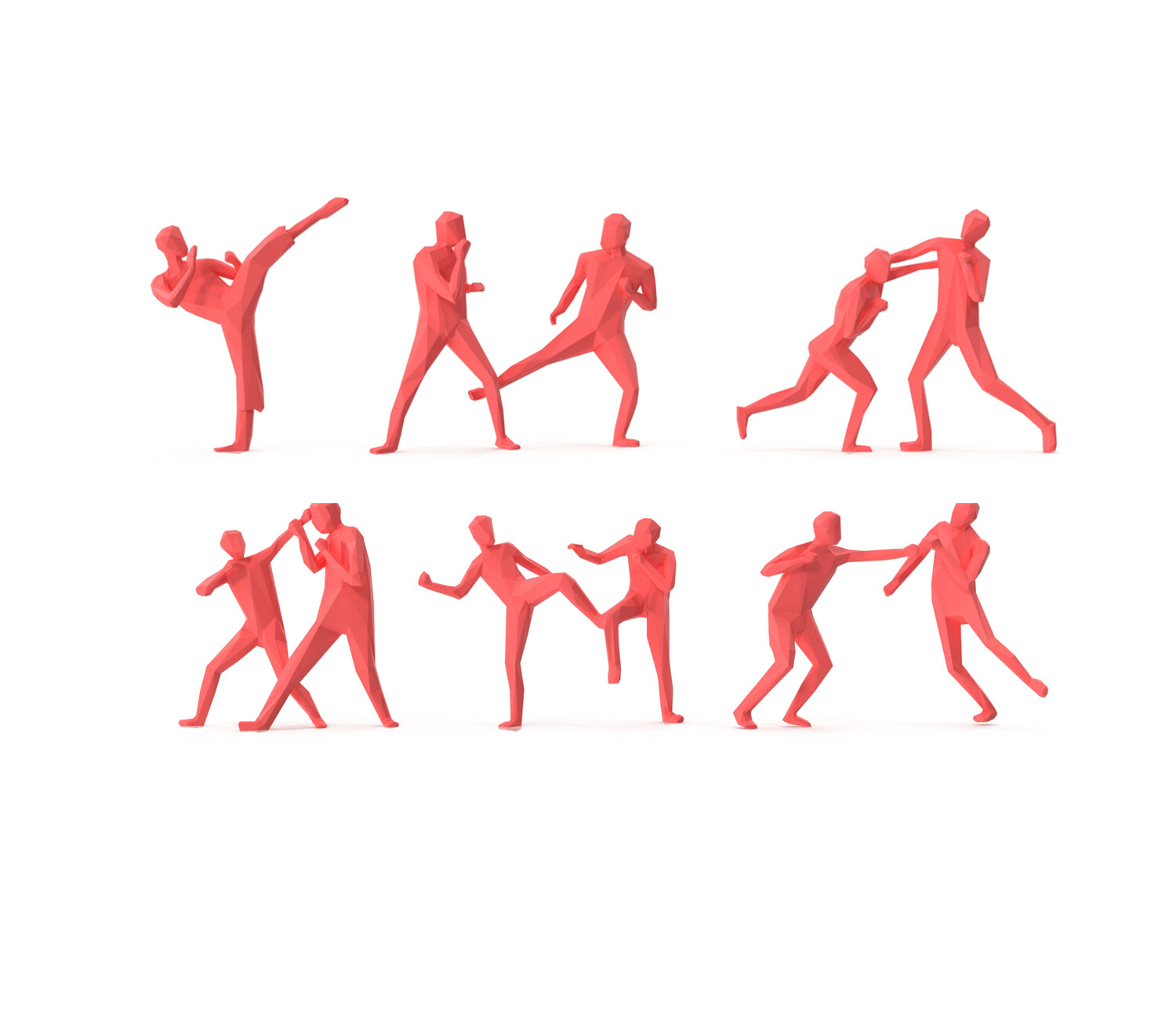 Low Poly Posed People Pack 15 - Fighting