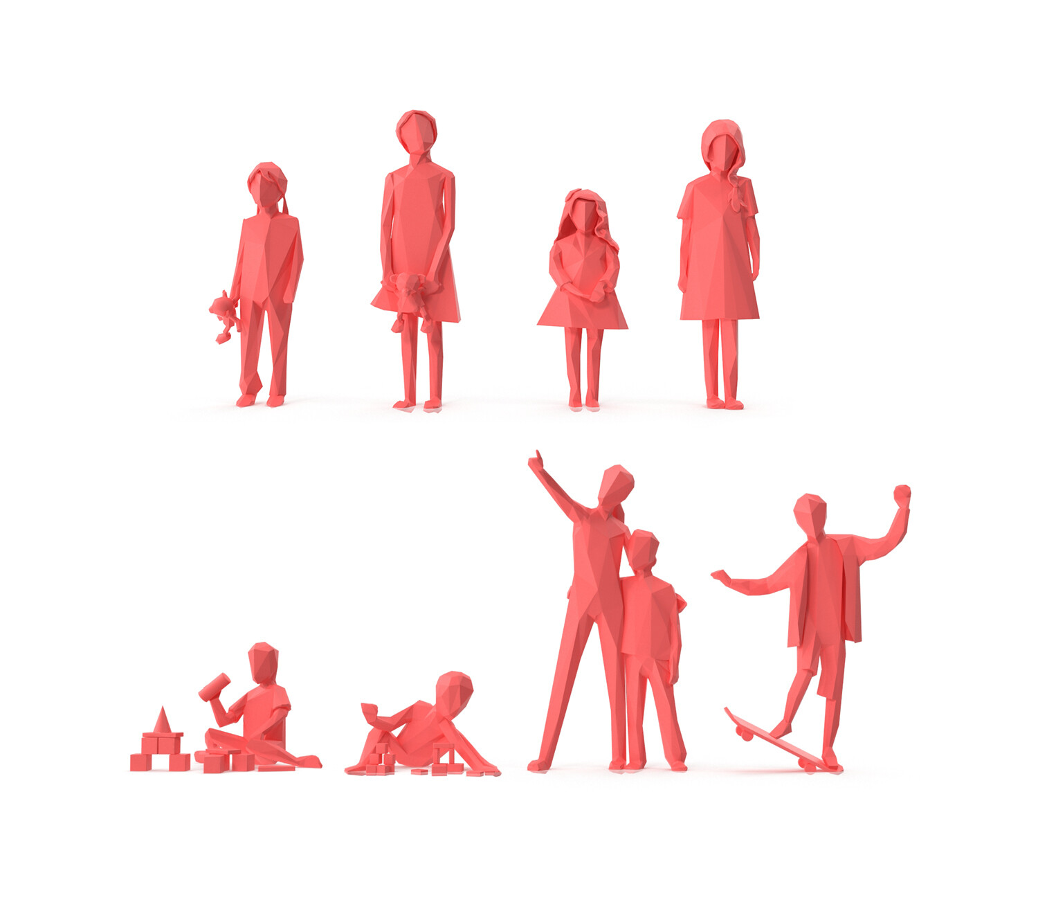 Low Poly Posed People Pack 17 - Kids