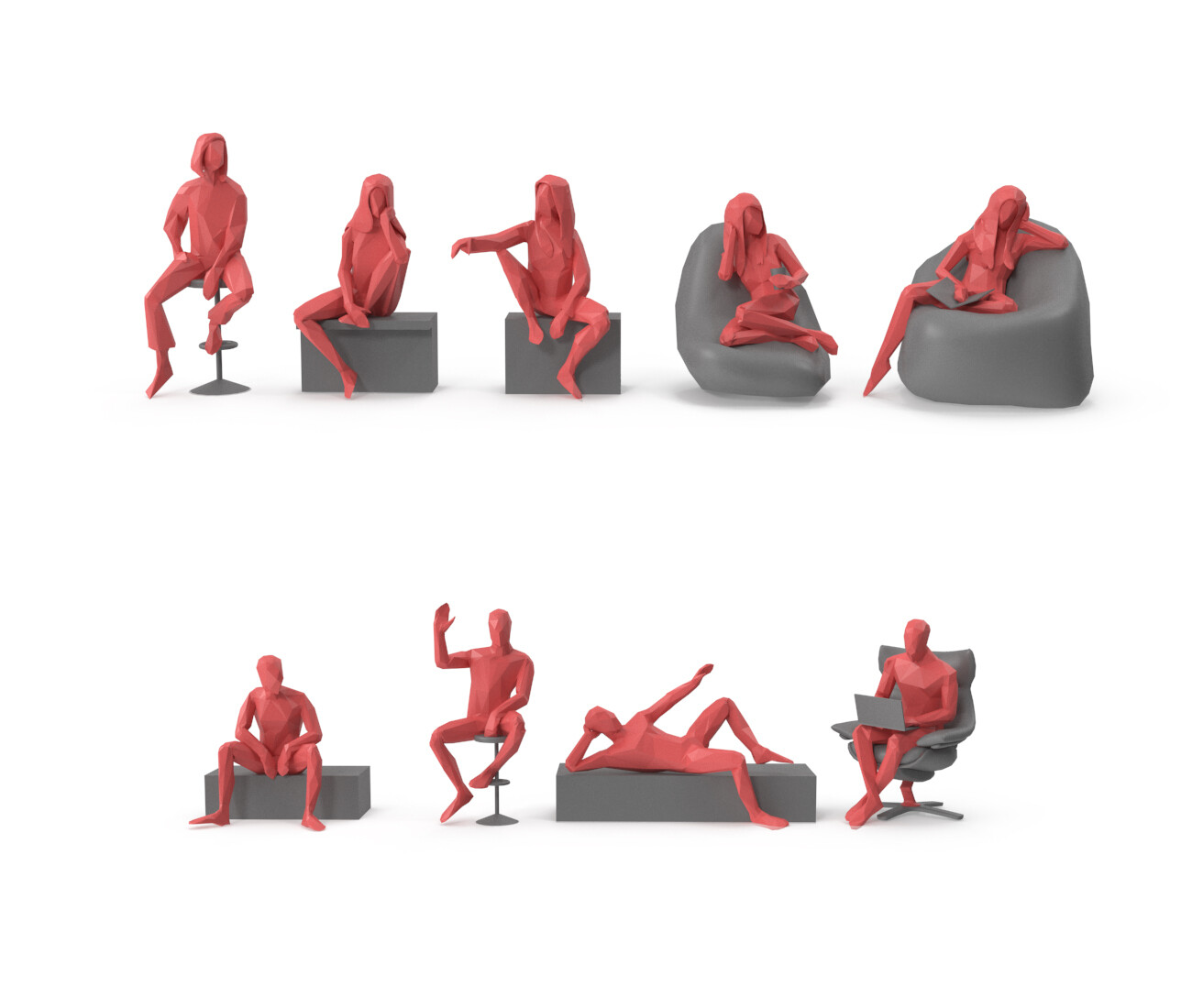 Low Poly Posed People Pack 22 - Relax Sitting