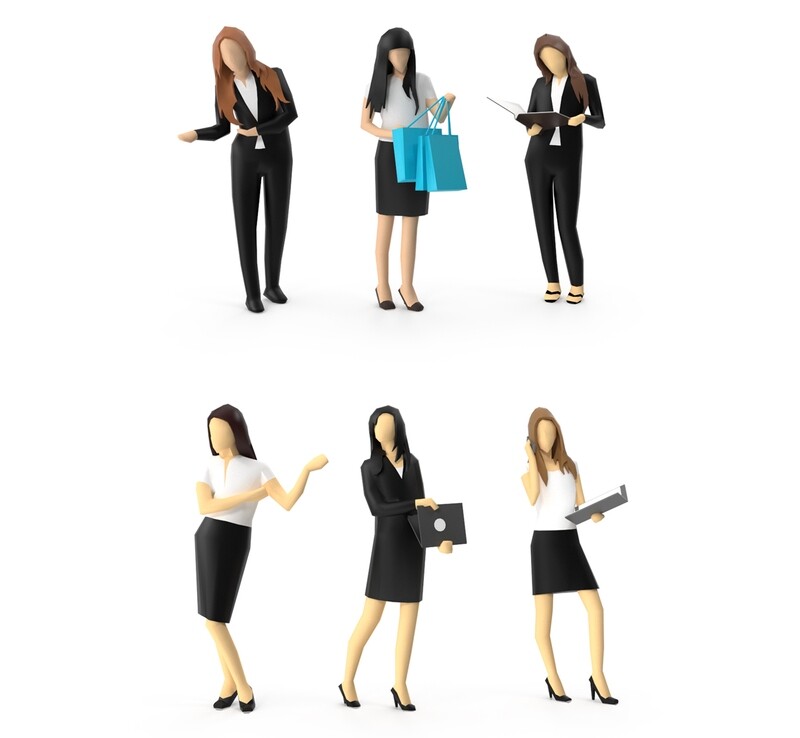 Colored Low Poly Human 03 - Business Woman Pack