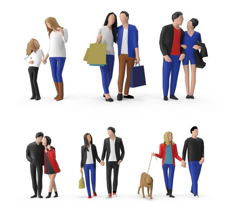 Colored Low Poly Human 04 - Couple Pack
