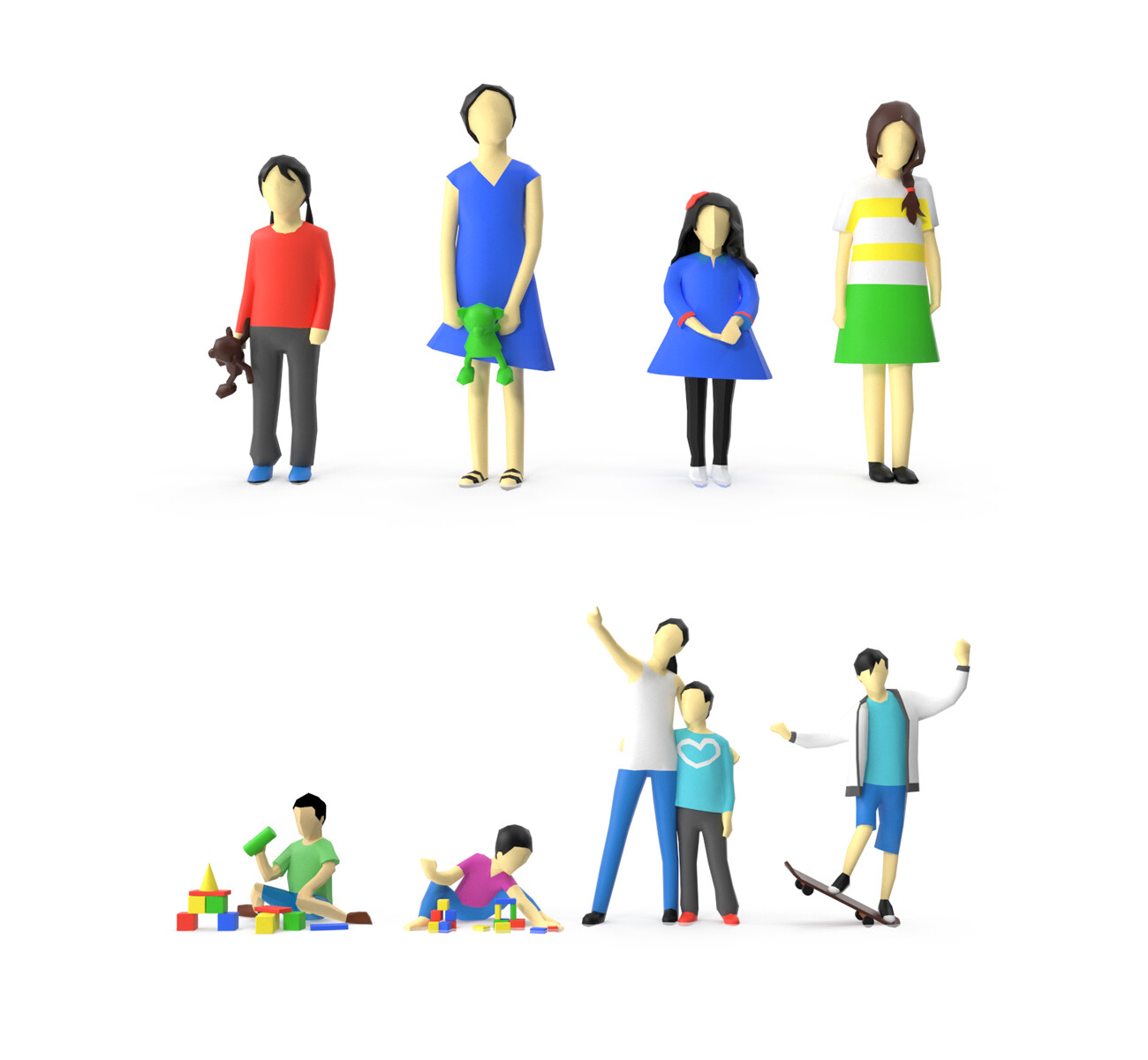 Colored Low Poly Human 08 - Kids Pack