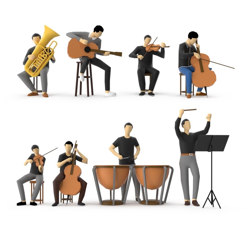 Colored Low Poly Human 10 - Orchestra