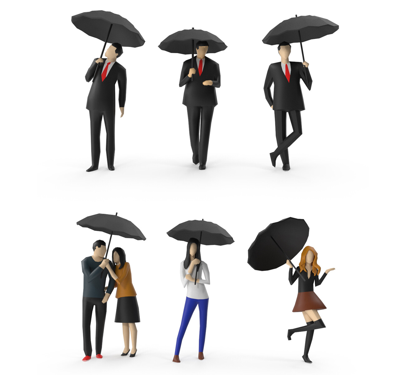 Colored Low Poly Human 11 - Umbrella Pack
