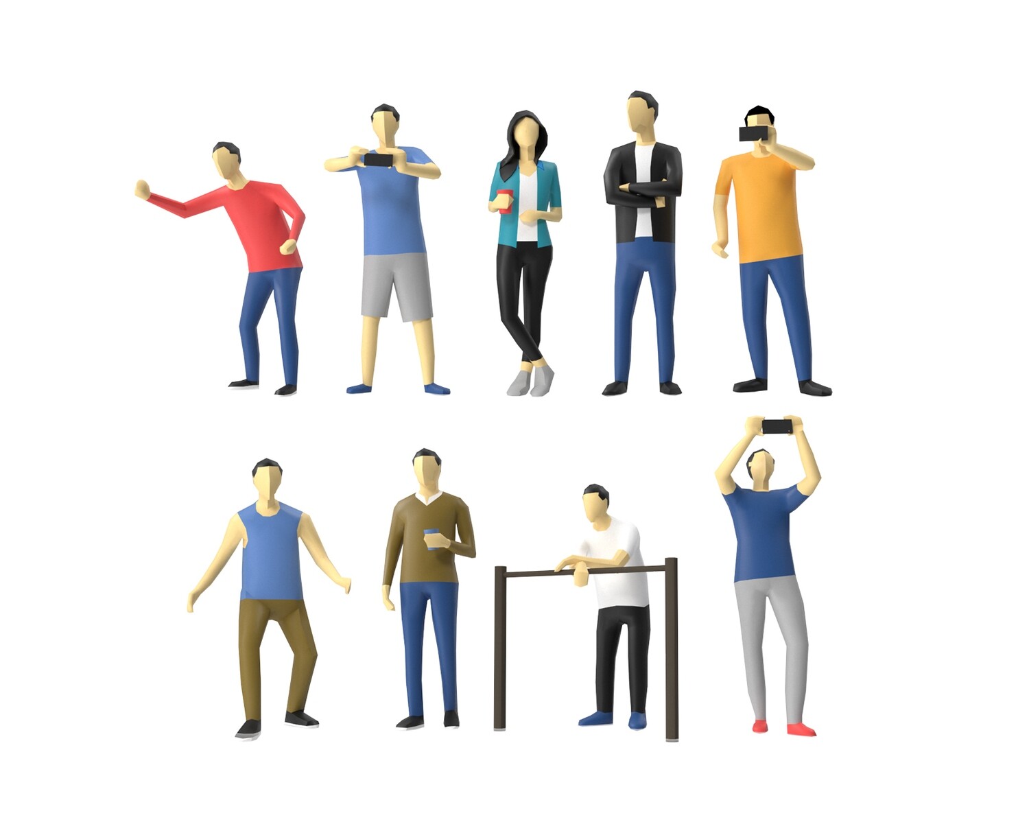 Colored Low Poly Human 14 - Standing Audience