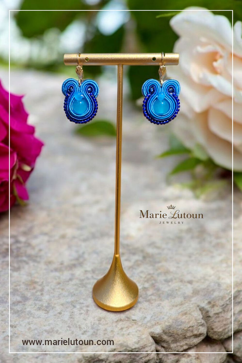 Soutache Ohrringe Blaue Achat Perlen