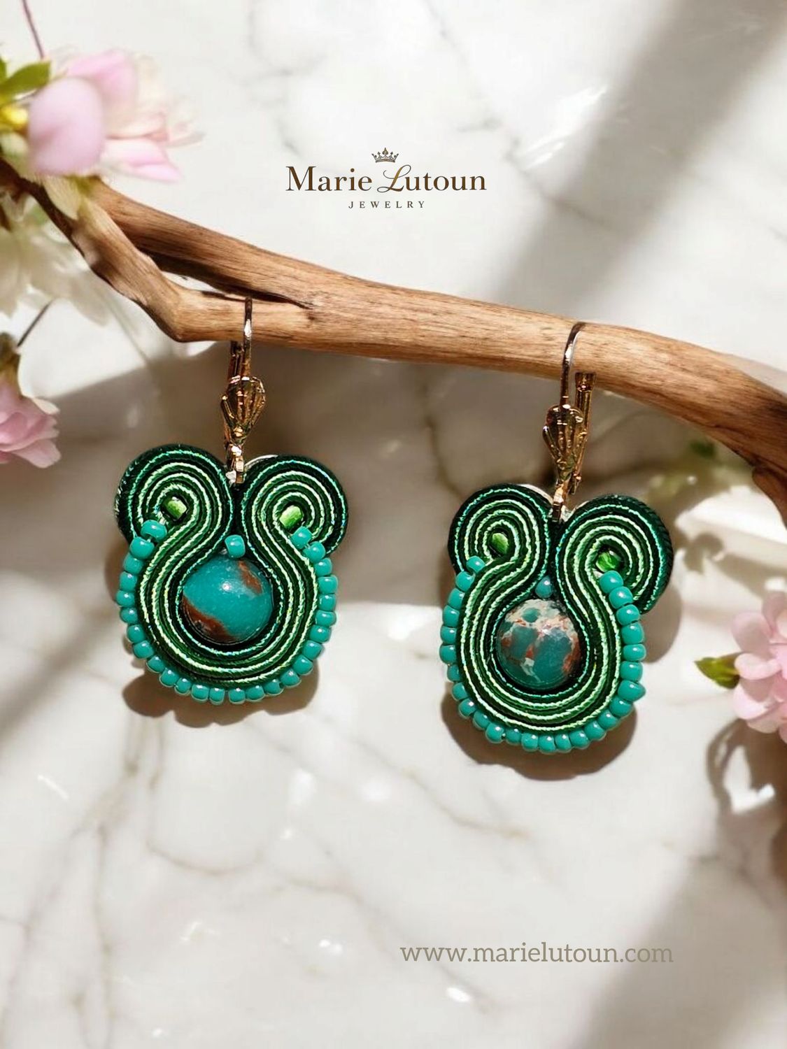Soutache Ohrringe Malachit Perlen