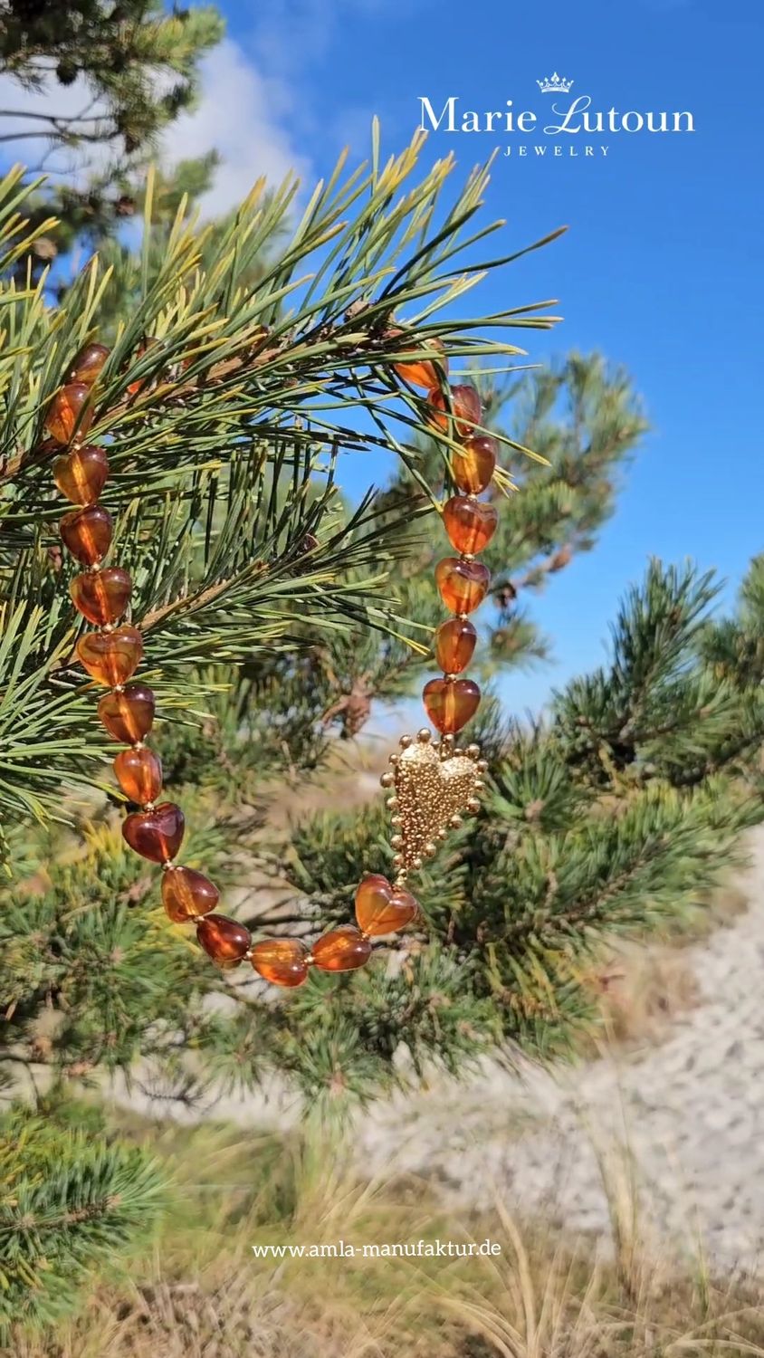Kette Kette "Bernstein Herz" aus Edelstahl, vergoldet