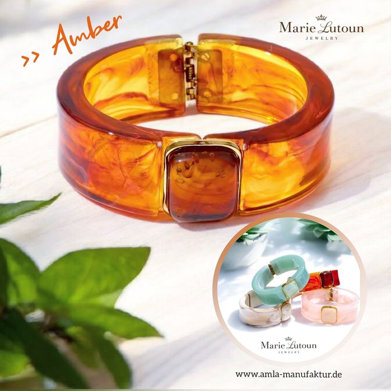 Acryl Armreif Amber 63 mm, vergoldet