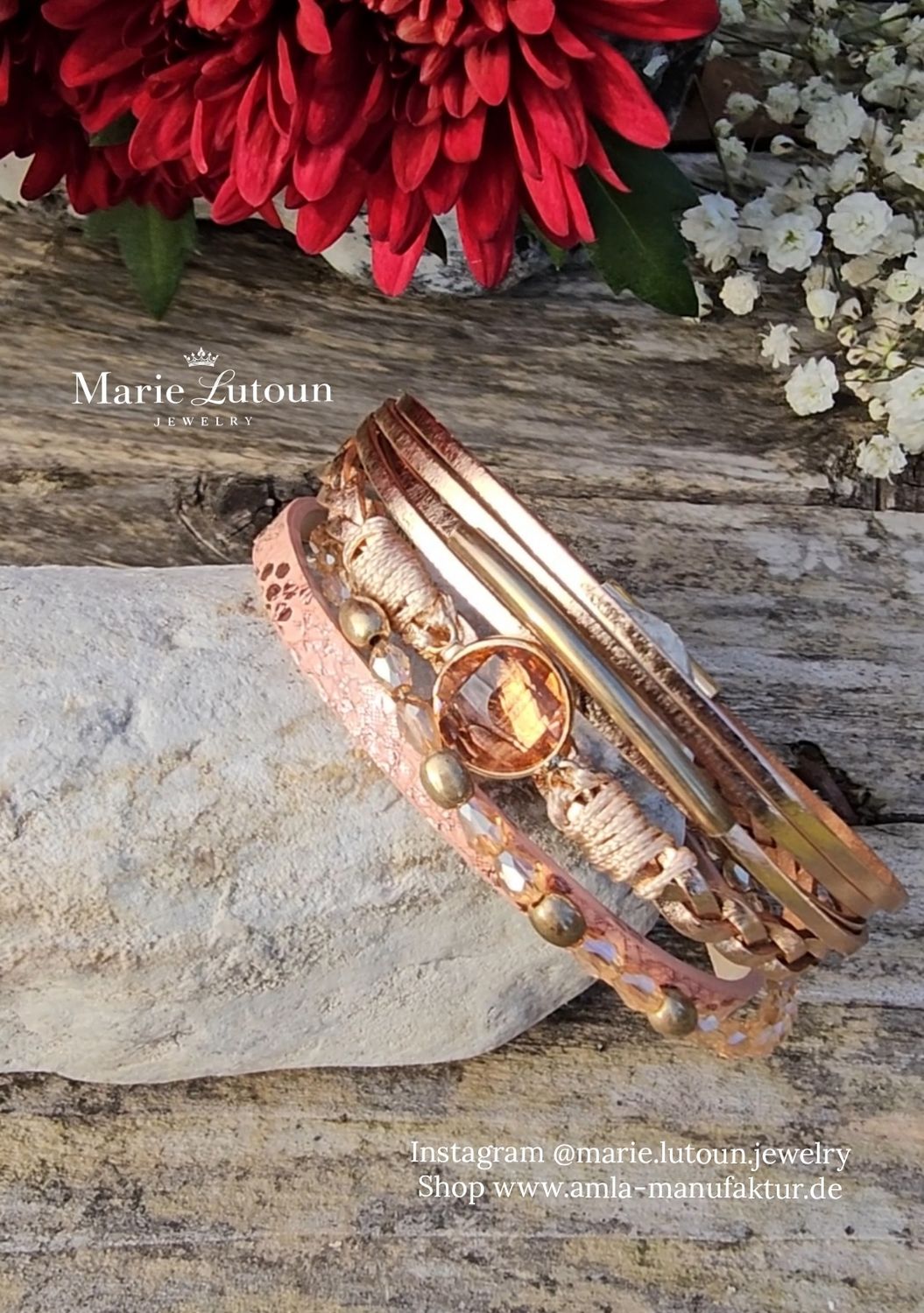 Kristall Armband Rosegold im Wickelstyle
