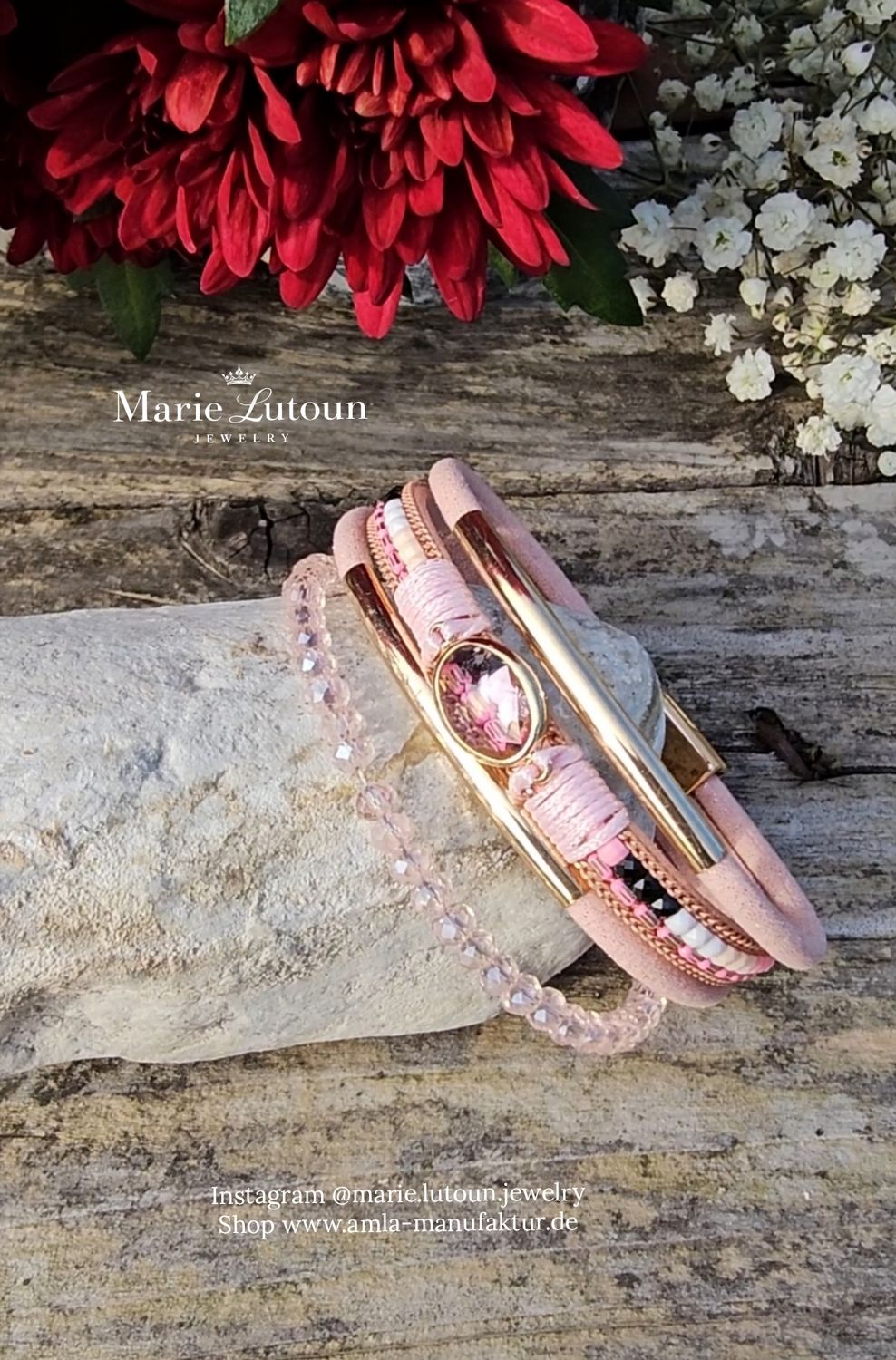 Kristall Armband rosa im Wickelstyle