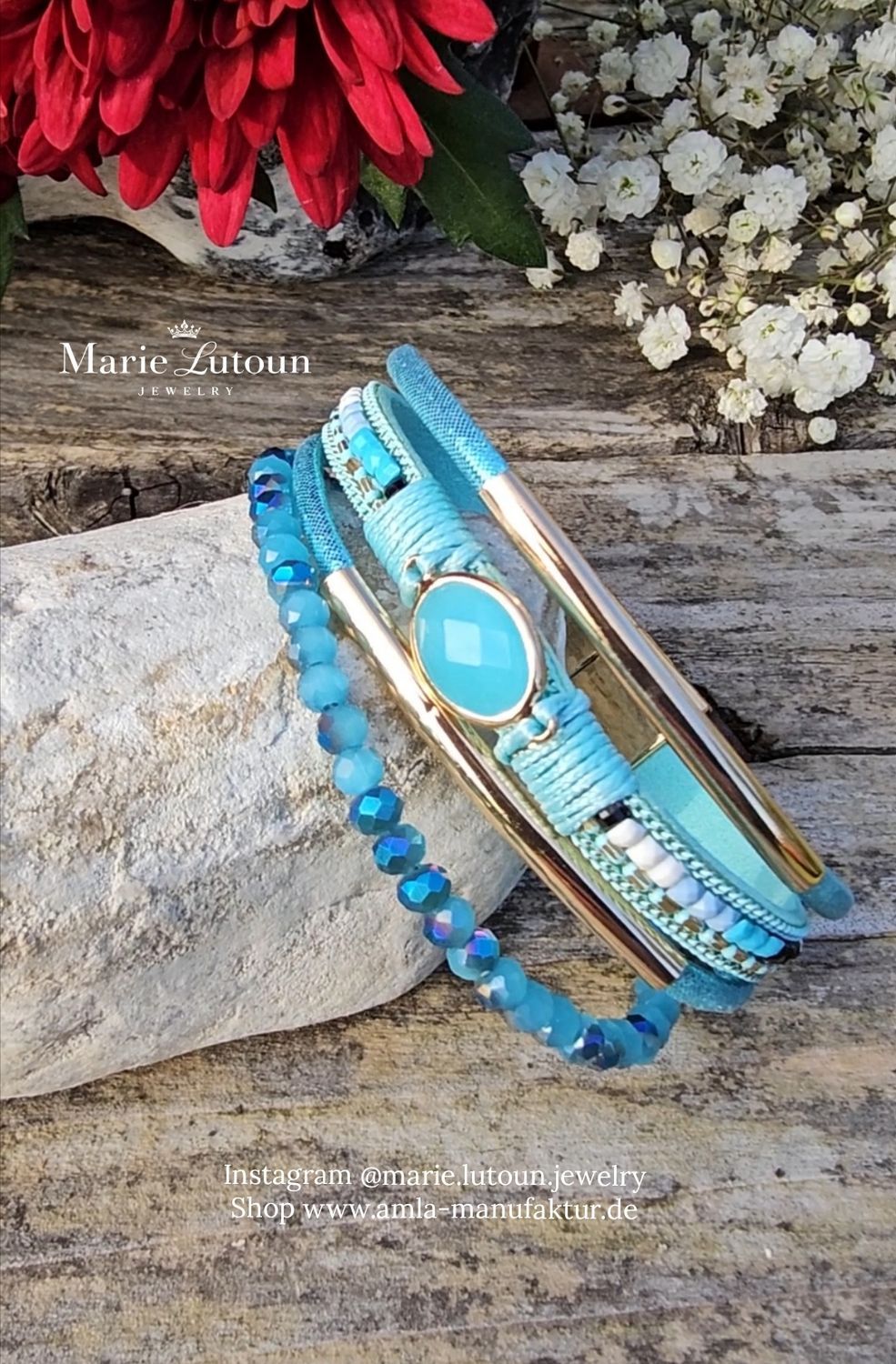 Kristall Armband skyblue im Wickelstyle
