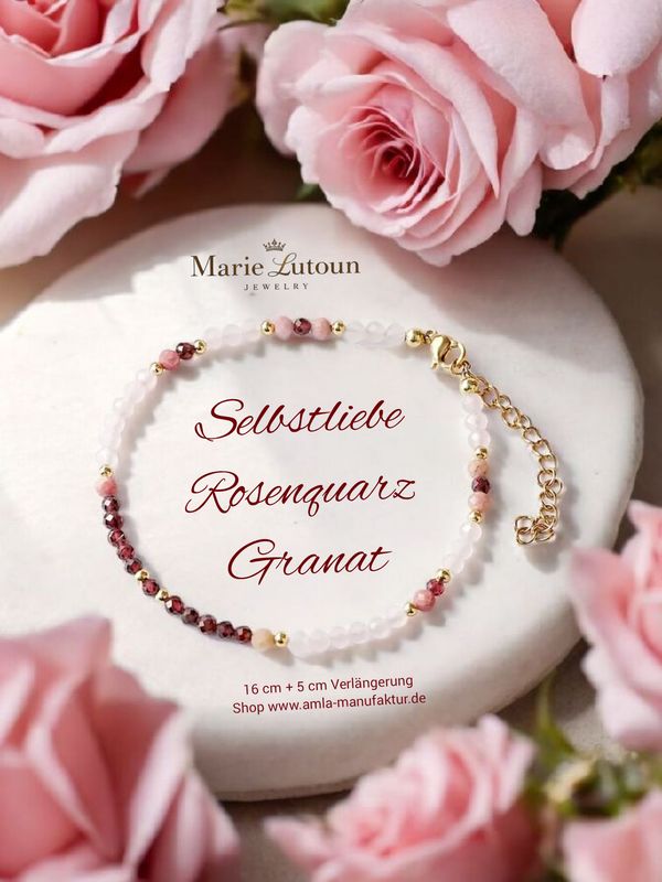 "Selbstliebe" Armband mit Rosenquarz & Granat
