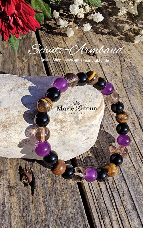 Schutzarmband Amethyst, Obsidian, Tigerauge, Rauchquarz Schutzarmband Amethyst, Obsidian, Tigerauge, Rauchquarz