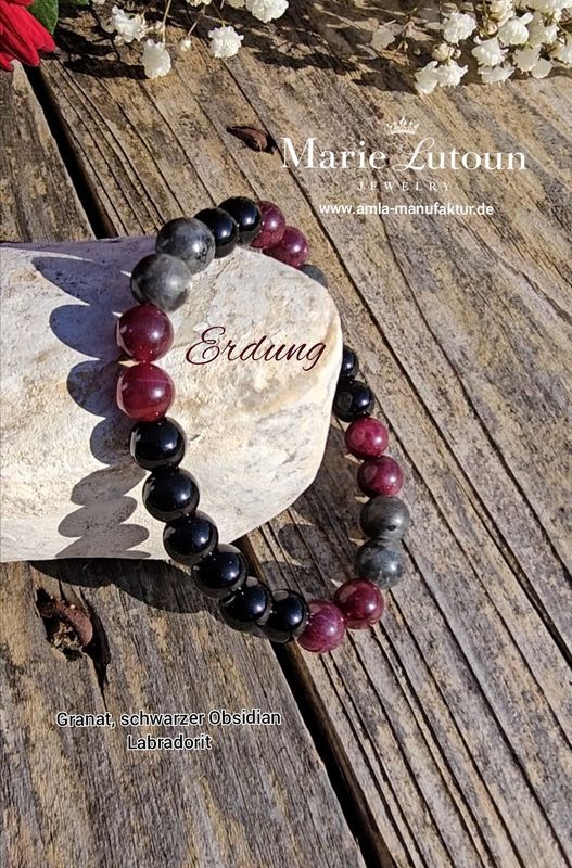 Erdung Armband mit Granat, Obsidian, Labradorit Erdung Armband mit Granat, Obsidian, Labradorit