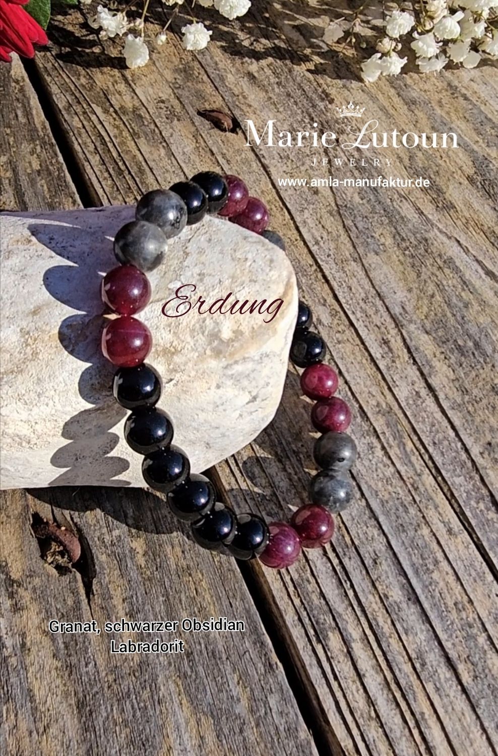 Erdung Armband mit Granat, Obsidian, Labradorit 