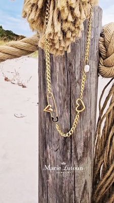 Kette Kette "Sicherheitsnadel & Herz" aus Edelstahl, vergoldet