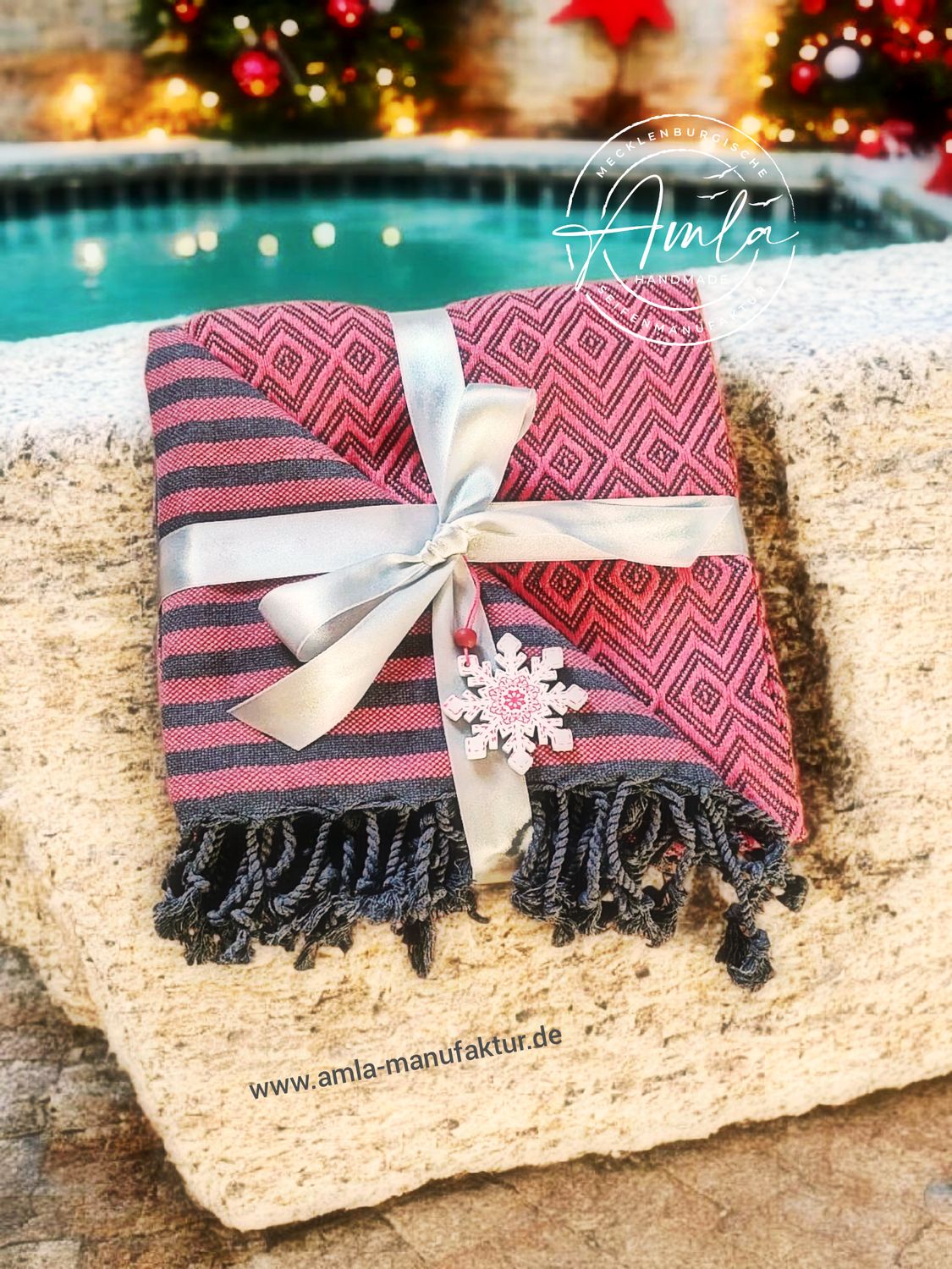 Saunatuch / Hamamtuch Fb. Pfirsichrot / Anthrazit