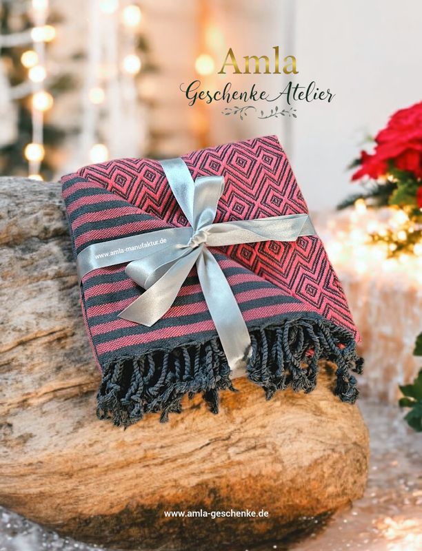 Saunatuch / Hamamtuch Fb. Pfirsichrot / Anthrazit