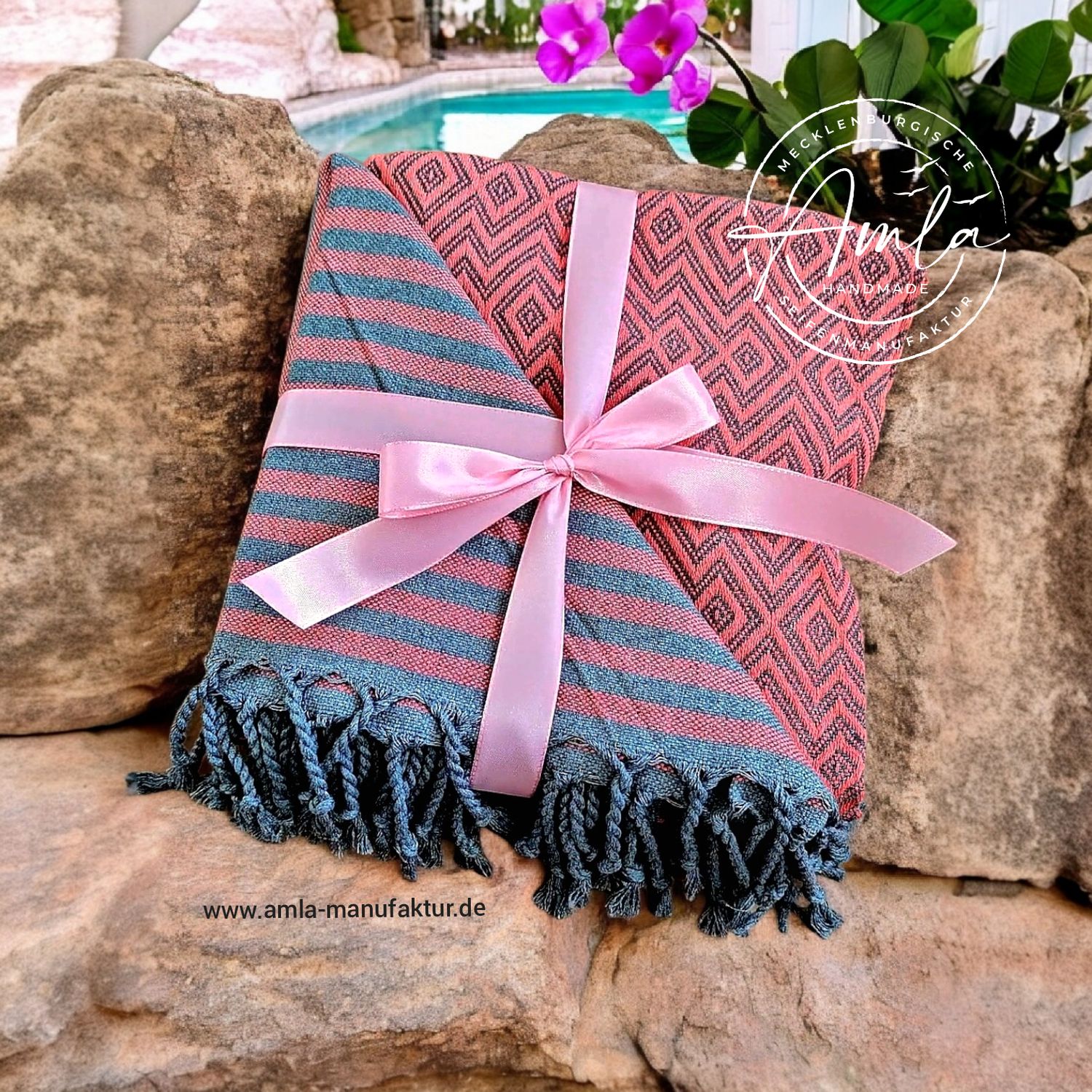 Saunatuch / Hamamtuch Fb. Sunset-Terracotta / Anthrazit