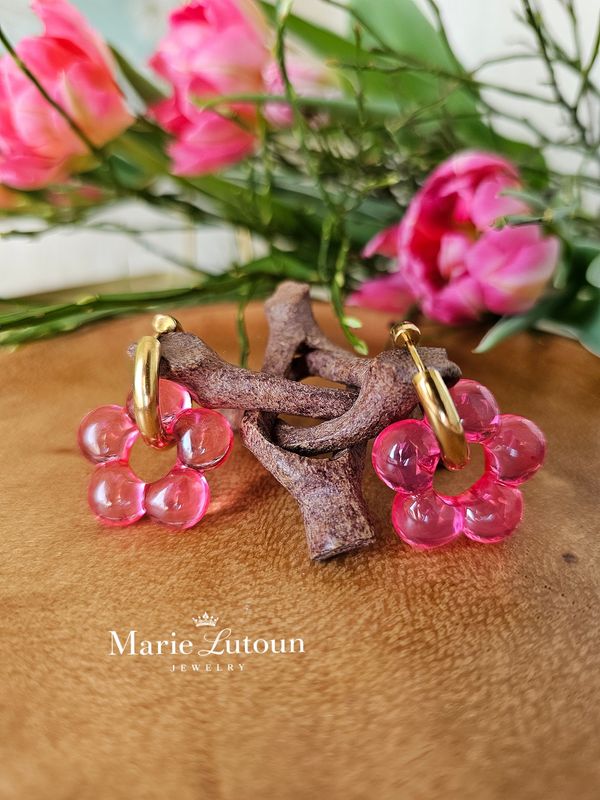 Chunky Hoops Flower pink Creolen
