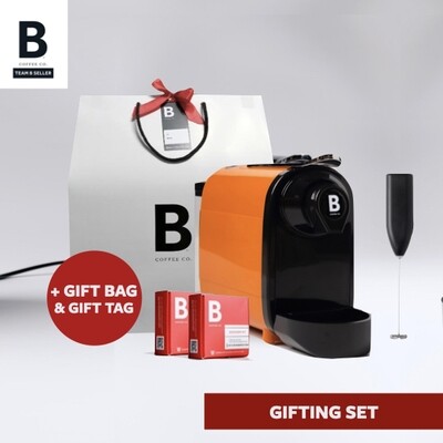 [ORANGE] B Coffee Co. Gift Set - 1 Freshman Machine + 2 Packs of Capsules Discovery Kit + FREE Milk Frother