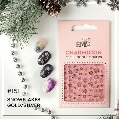Charmicon 3D Silicone Stickers #151 Snowflakes Gold/Silver