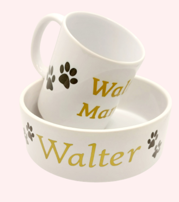 Personalised Ceramic Pet Bowl with Matching Pawrent Mug