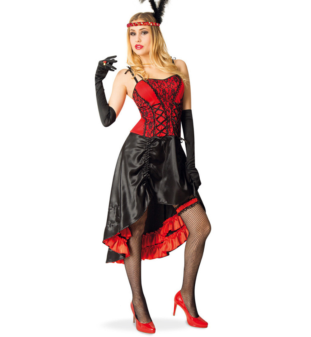 narrenwelt Kostüm CanCan Damen Kleid Tänzerin Rock mit Tunnelzug Moulin  Rouge Fasching Gr 36