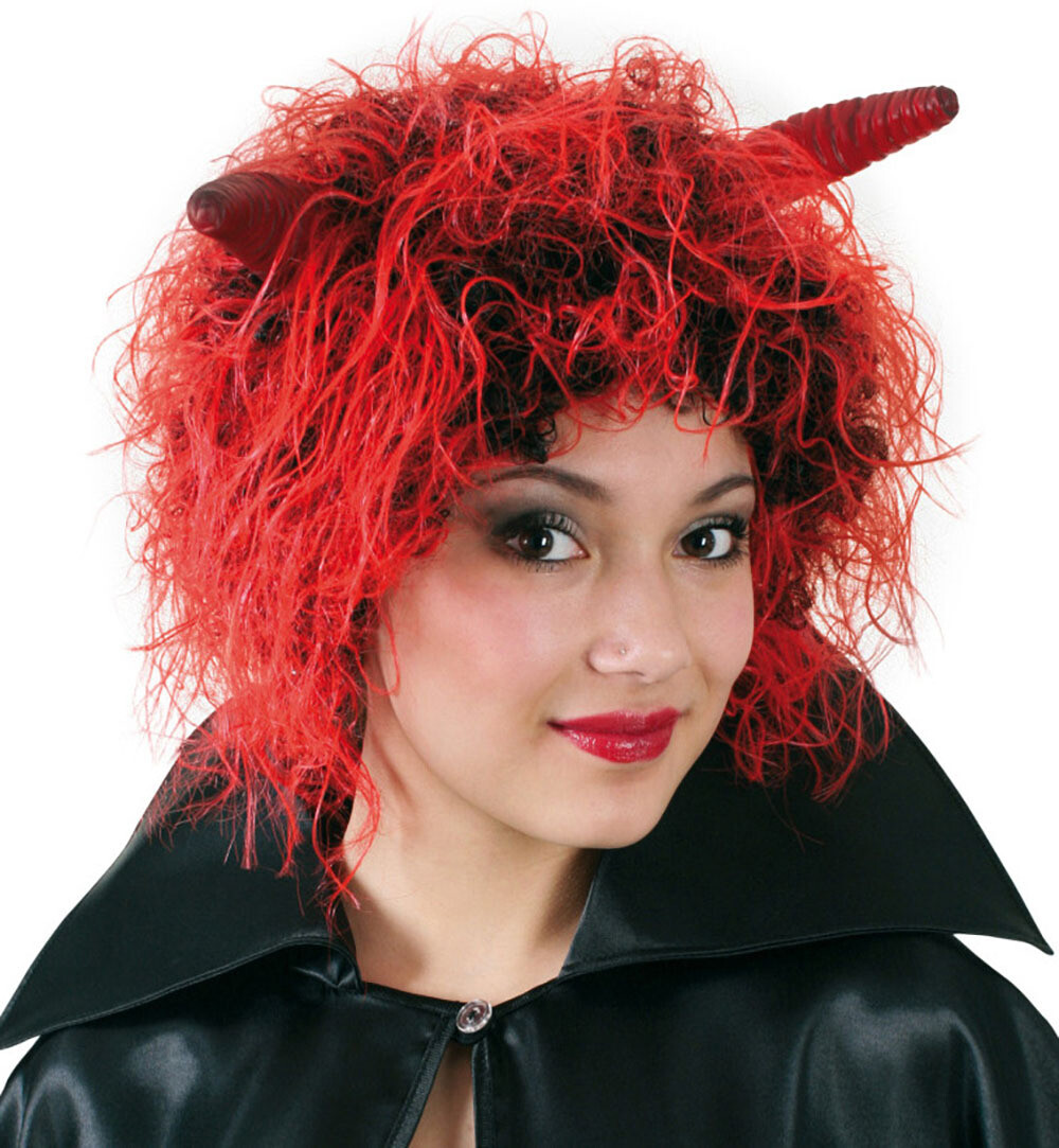 narrenwelt Perücke Diabolo Teufel mit Teufelshörnchen Damen Herren Fasching  Karneval Halloween