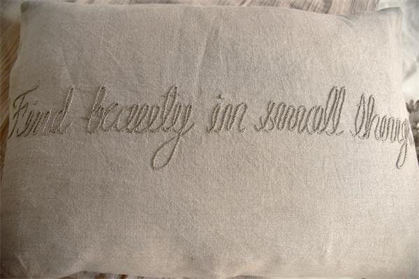 Large Rustic Linen Embroidered Cushion Cover Find Beauty in Small Things