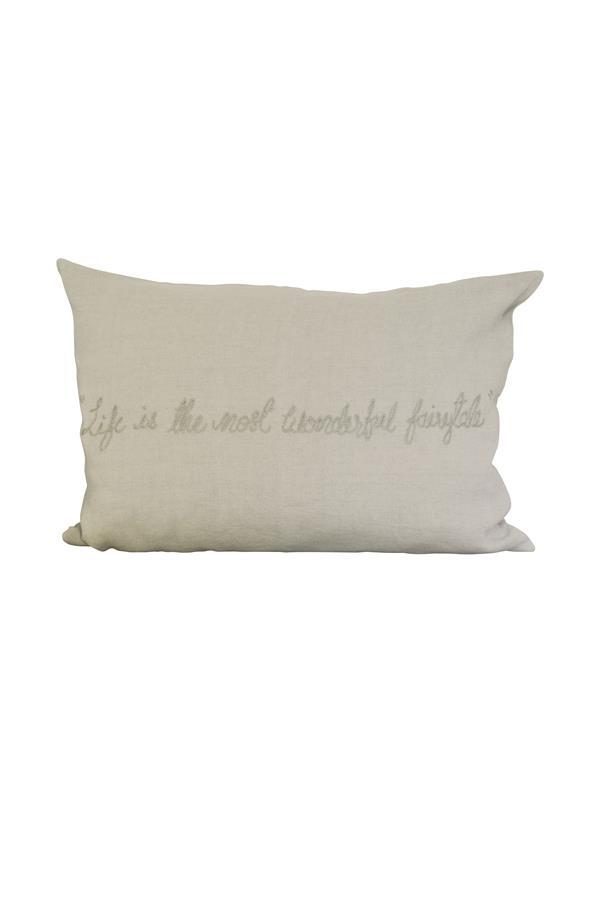 Large Rustic Linen Embroidered Cushion Cover Life is the Most Wonderful Fairytale