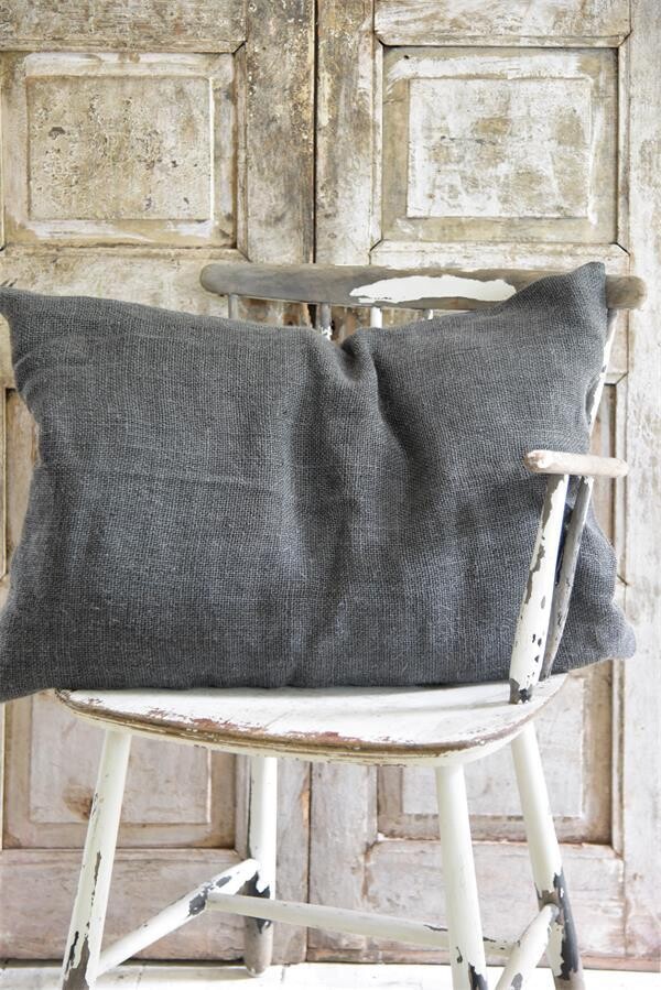 Large Rustic Linen Woven Cushion Cover Charcoal Grey