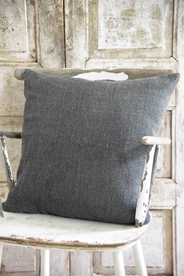 Large Rustic Linen Woven Cushion Cover Square Charcoal Grey